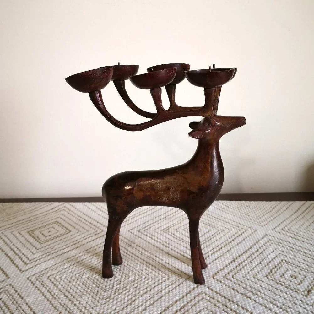 Solid Brass‎ Deer Candle Holder, Hold Six Candles 8